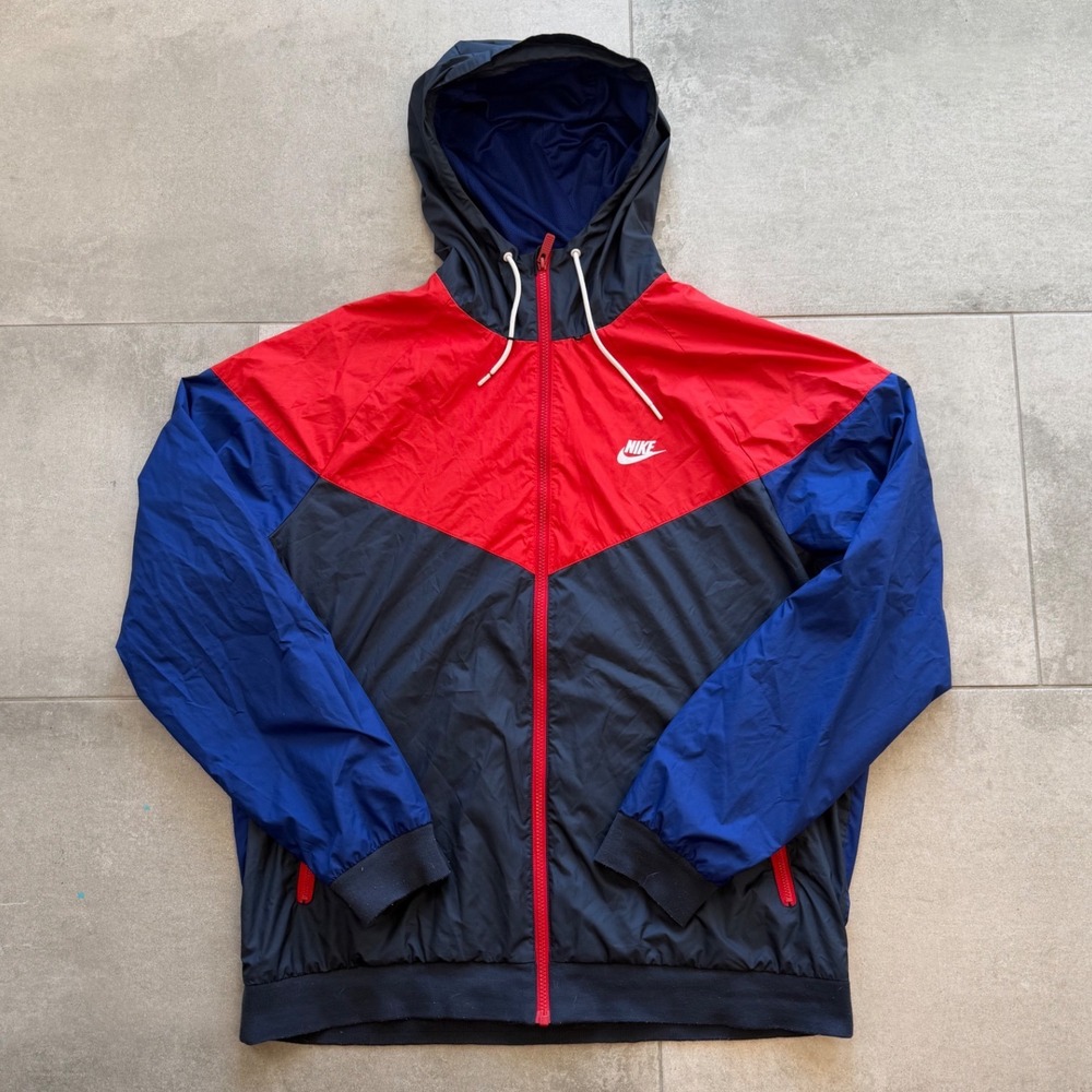 Nike Windrunner Hooded Windbreaker Jacket Red Navy Blue XL 727324-451